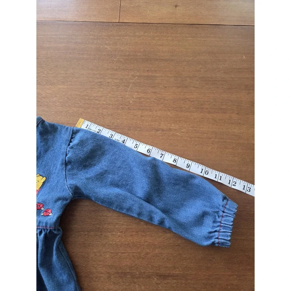 Vtg Winnie The Pooh Denim Dress Girls 3t Long Sleeve Kids 90s Y2k butterfly